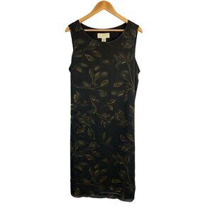 Norton McNaughton Sleeveless Black & Gold Leaf Pattern Dress XL Polyester